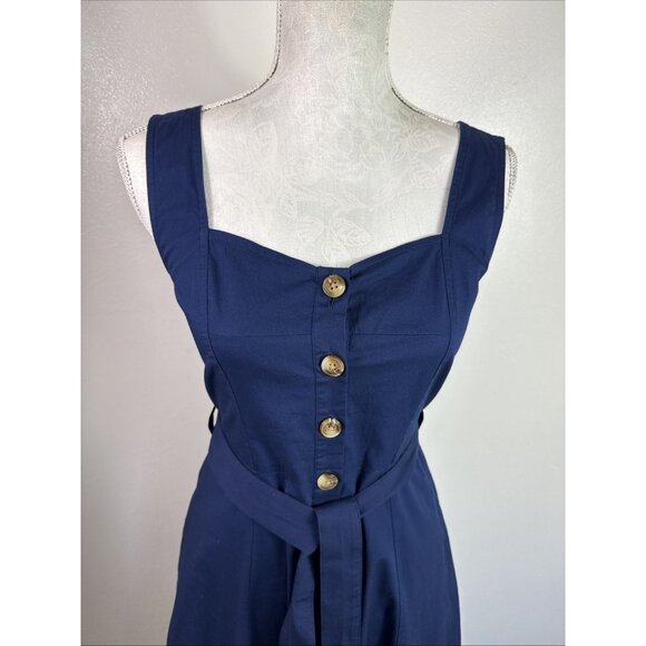 J.Crew Women's 0 Sleeveless Button Front Sweetheart Dress Blue Belt NWT - FLAW - Picture 4 of 14